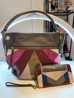 Fossil Multicolor Patchwork Leather Hobo Bag with Matching Wallet